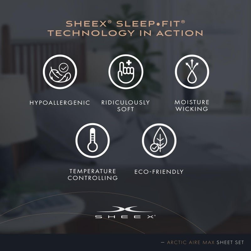 SHEEX Arctic Aire MAX Sheet Set, Ultrasoft Cooling Sheets with 1 Flat Sheet, 1 Fitted Sheet, and 2 Pillowcases, Queen, Charcoal - Image 2
